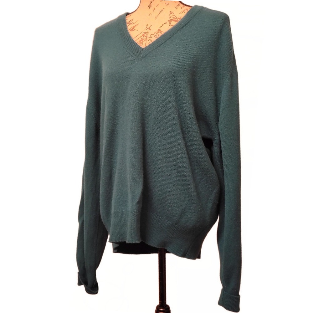 Vintage 90s Clan Douglas Womens 100% Cashmere Sweater XL Teal Old Money Heritage - Picture 3 of 7